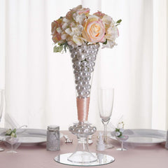 4-Pack Glass Trumpet Vases Crystal Ball Design Clear - Stylish Reversible Floral Centerpieces 15"