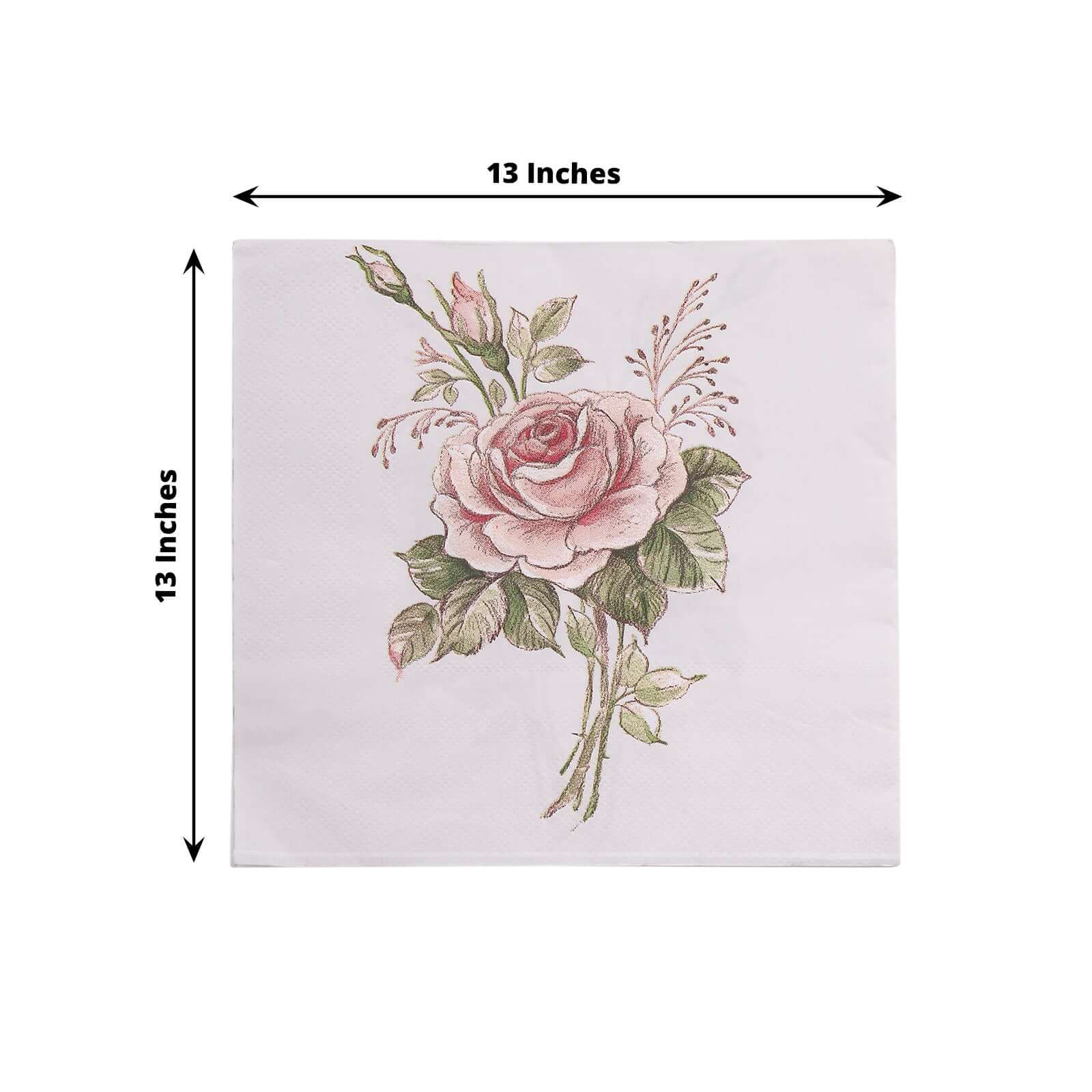 20-Pack Paper Beverage Napkins with Pink Floral Design Ivory - 2 Ply Soft 18GSM Rose Garden Wedding Napkins 6.5"x6.5"