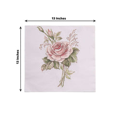 20-Pack Paper Beverage Napkins with Pink Floral Design Ivory - 2 Ply Soft 18GSM Rose Garden Wedding Napkins 6.5"x6.5"