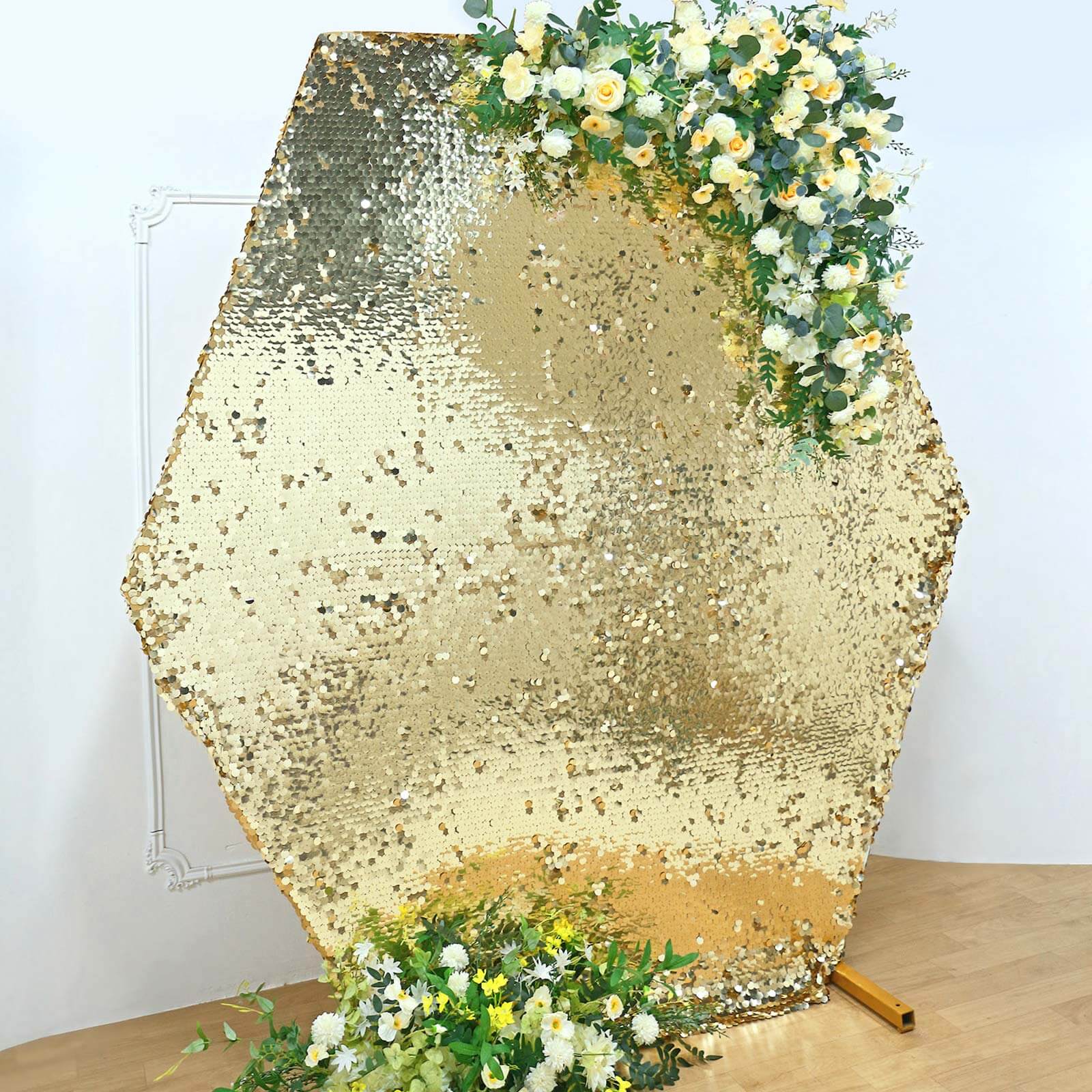 8ftx7ft Champagne Big Payette Sequin Sparkly Hexagon Backdrop Stand Cover