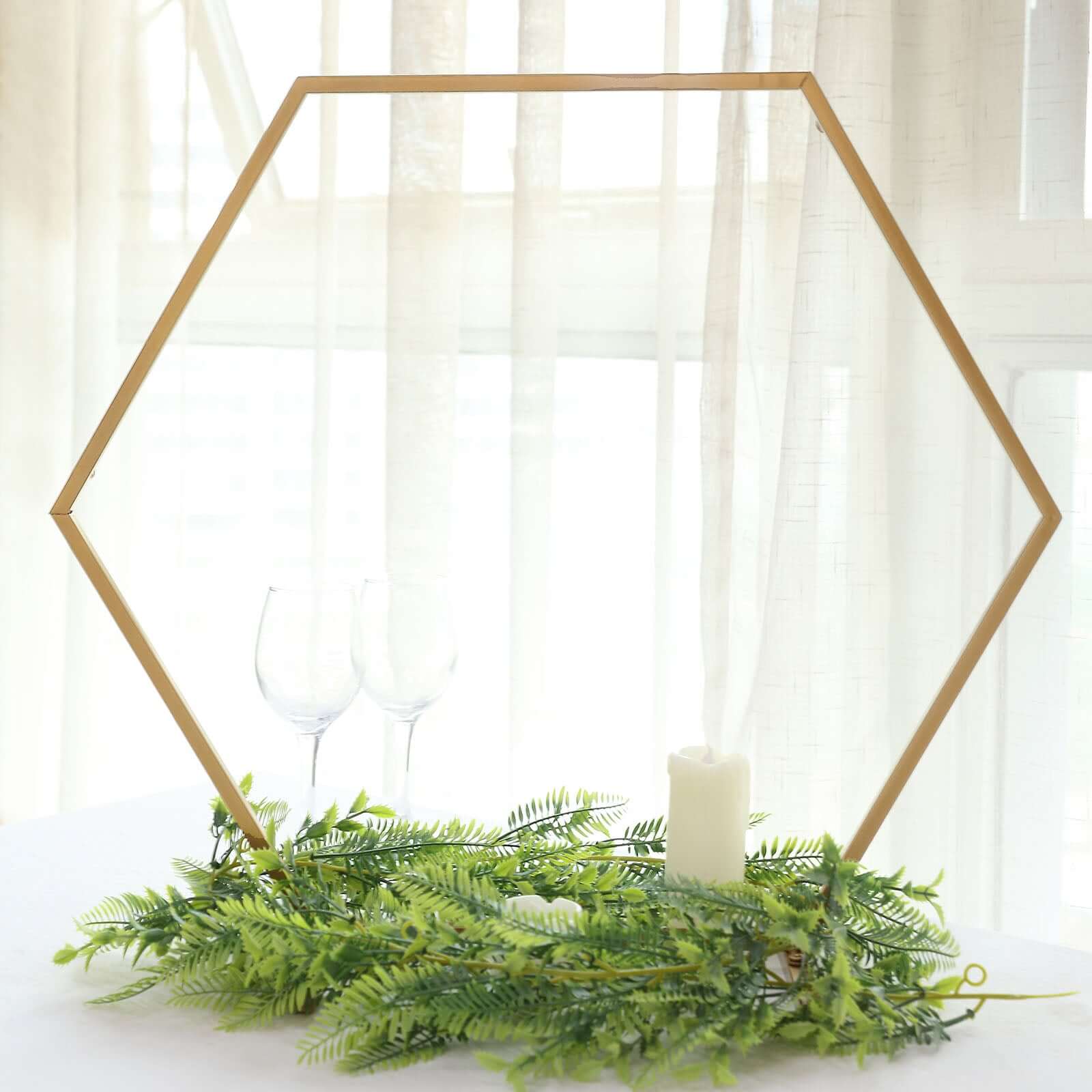 Hexagon Wedding Arch Table Centerpiece Metal Gold - Self-Standing Geometric Flower Balloon Stand 21"