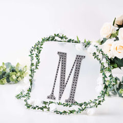 Decorative Rhinestone Alphabet "M" Letter Stickers, Glitter Adhesive Craft Letters Black DIY Sparkle Embellishments 8"