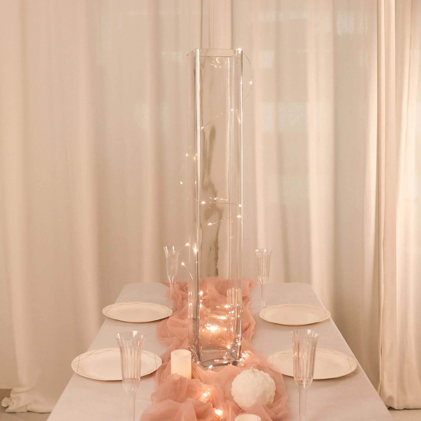 2-Pack Glass Cylinder Vases Square Clear - Durable Heavy Duty Floral Centerpieces for Weddings 32"