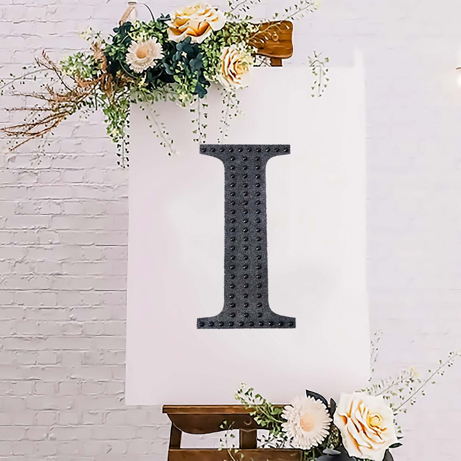 Decorative Rhinestone Alphabet "I" Letter Stickers, Glitter Adhesive Craft Letters Black DIY Sparkle Embellishments 8"