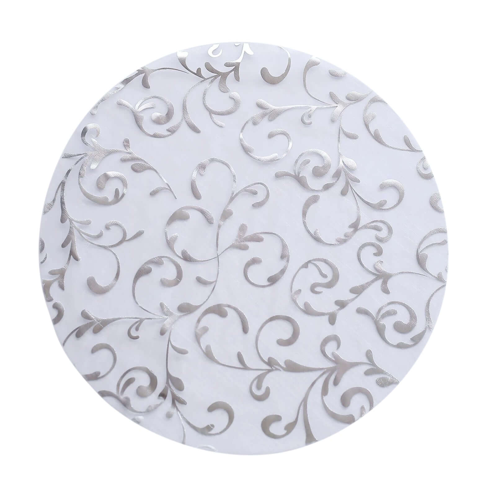 10-Pack Table Placemats Embossed Foil Flower Design Metallic Silver Round - Sheer Organza Disposable Mats 13"