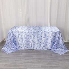 Satin Rectangular 90"x132" Tablecloth White/Blue French Toile Design - Seamless Stylish & Wrinkle-Resistant Table Cover
