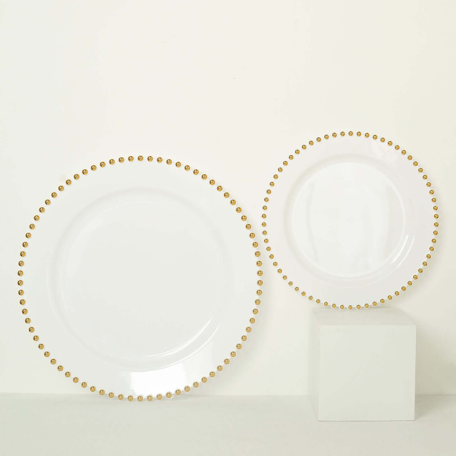 10-Pack Plastic 10" Round Dinner Plates in White with Gold Beaded Rim - Disposable Party Plates for Banquets & Festive Occasions