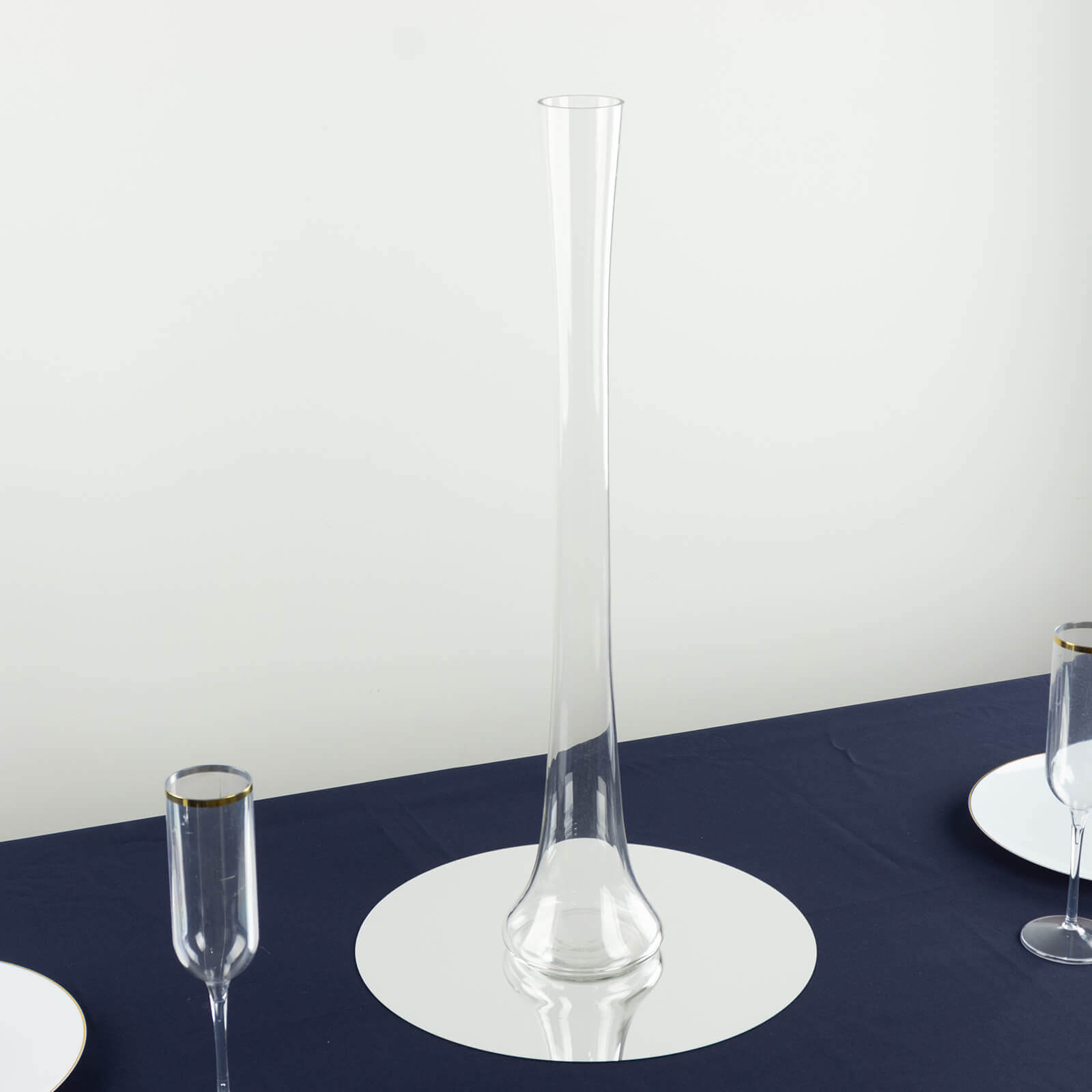 6-Pack Glass Eiffel Tower Vases Clear with Round Base - Tall Skinny Flower Bud Wedding Centerpieces 24"