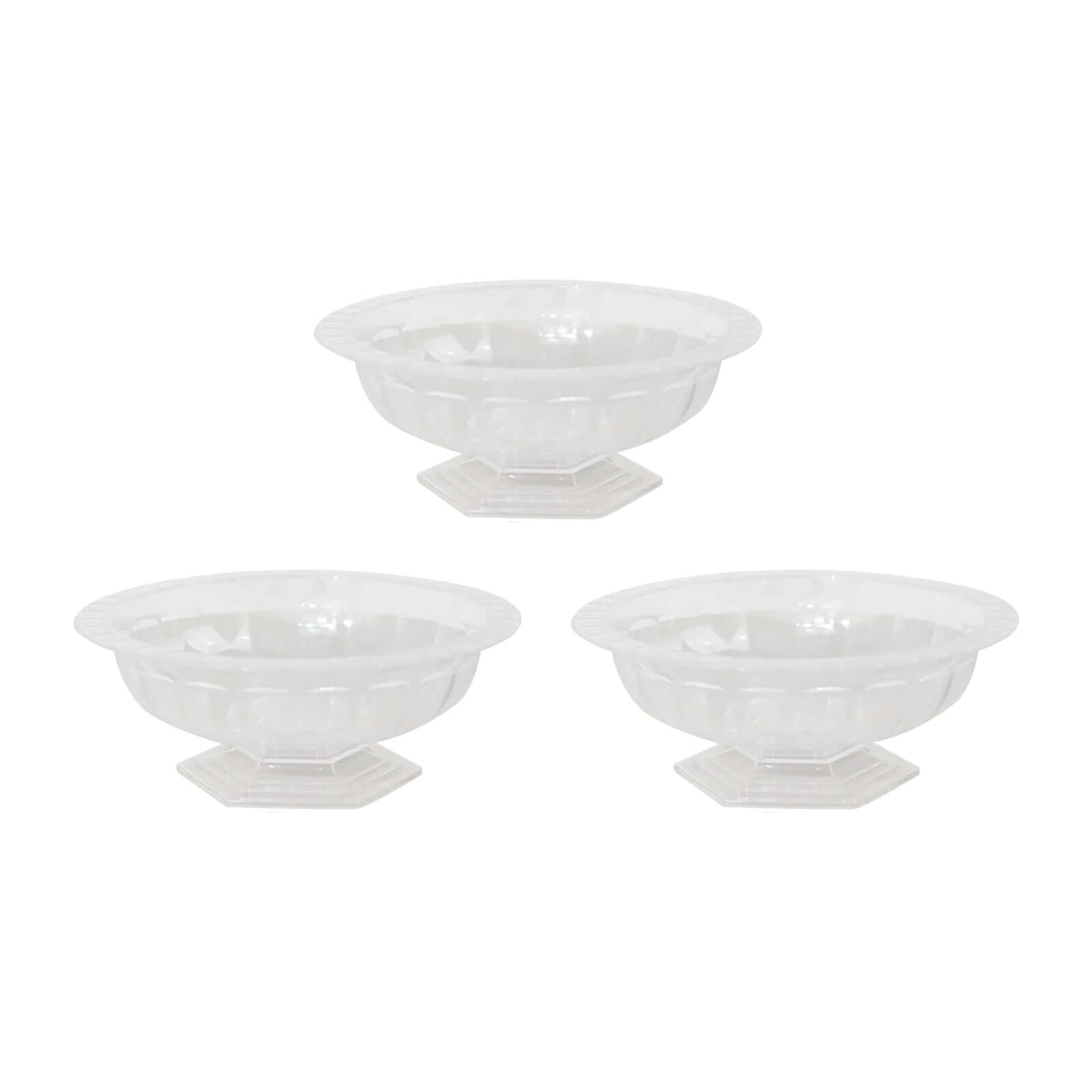 3-Pack Plastic Footed Compote Bowl Flower Vases Roman Style Clear - Round Decorative Pedestal Table Centerpieces 10"
