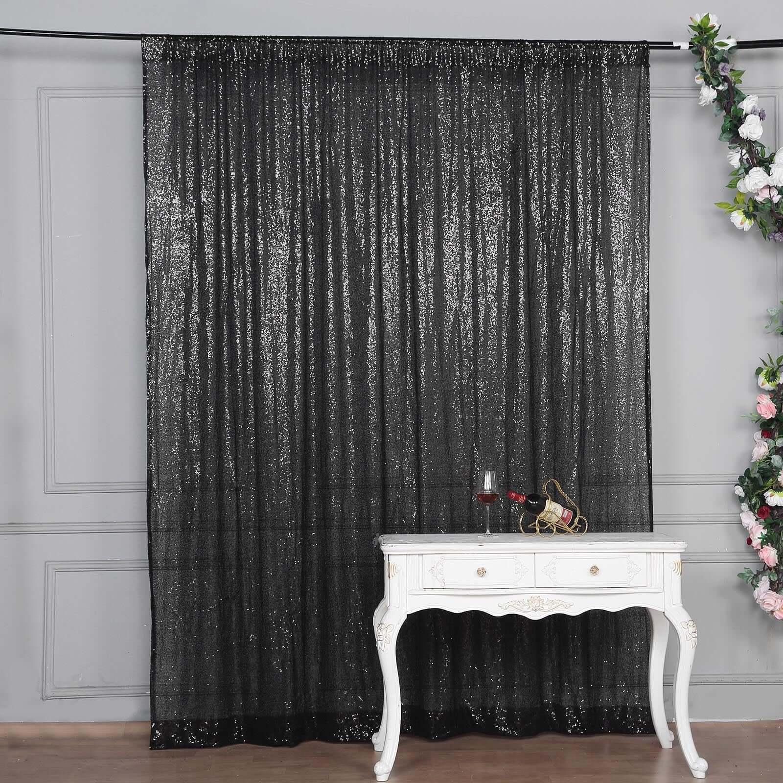 8ftx8ft Black Sequin Event Curtain Drapes, Backdrop Event Panel