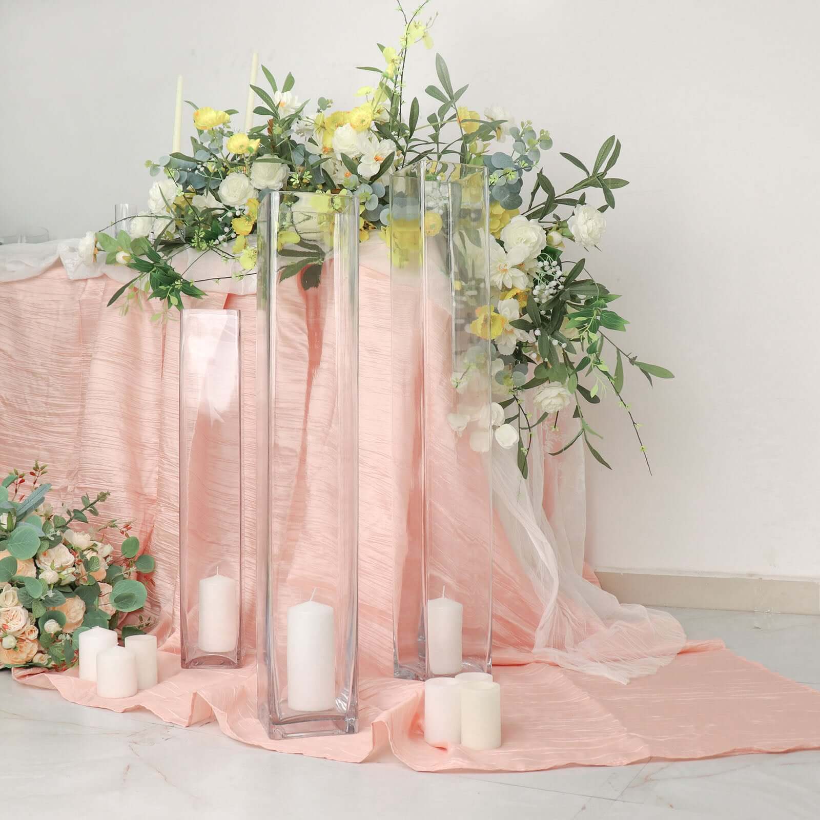 2-Pack Glass Cylinder Vases Square Clear - Durable Heavy Duty Floral Centerpieces for Weddings 28"