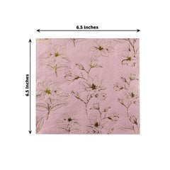 50-Pack Paper Cocktail Napkins with Gold Magnolia Flowers Print Dusty Rose - Highly 2 Ply Absorbent Soft Napkins for Beverages