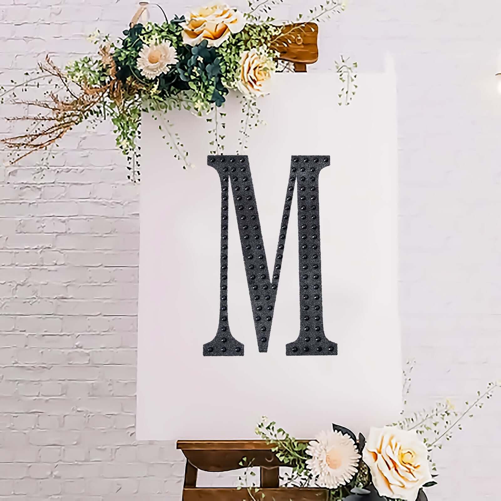 Decorative Rhinestone Alphabet "M" Letter Stickers, Glitter Adhesive Craft Letters Black DIY Sparkle Embellishments 8"
