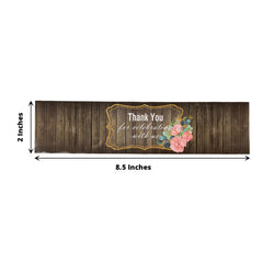 24 Pack Rustic Water Bottle Labels Wood Print with Gold Floral Frame "Thank You" Waterproof Bottle Stickers