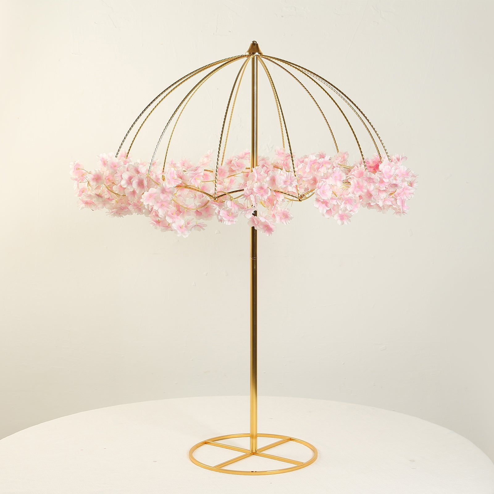 Wedding Centerpiece Umbrella Design Metal Gold - Round Base Floral Frame Stand 42"