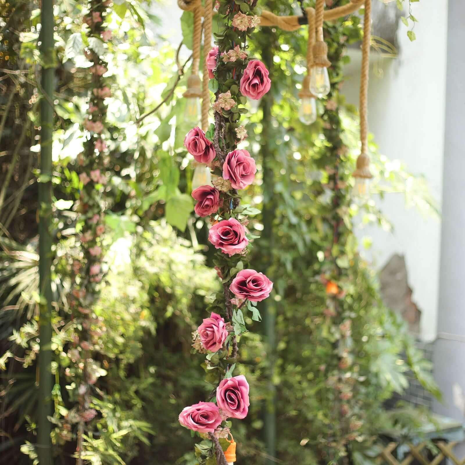 6ft Dusty Rose Artificial Silk Rose Hanging Flower Garland Faux Vine