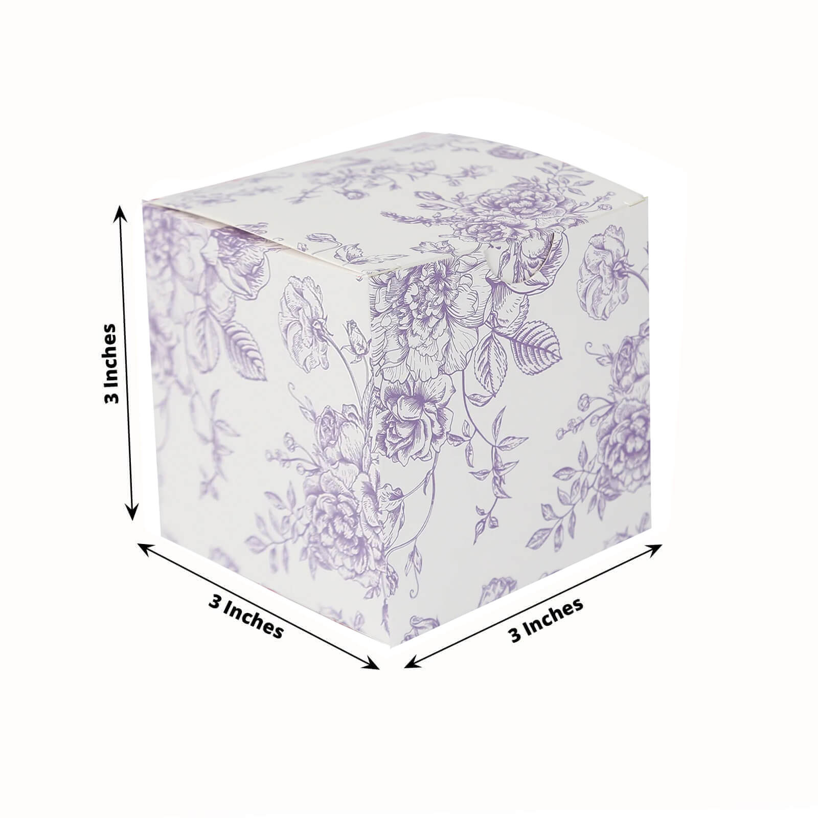 25 Pack Candy Treat Favor Boxes in French Toile Pattern - Matte Lavender and White Party Gift Boxes, Cardstock Paper - 3"x3"