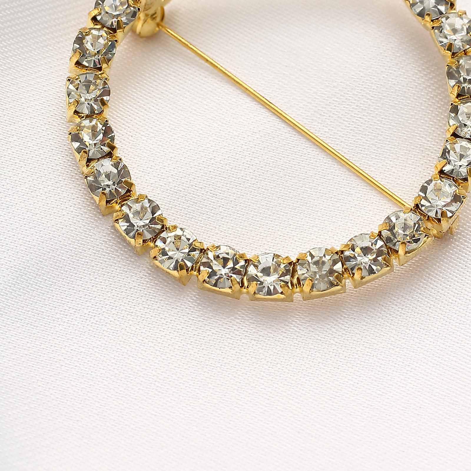 Rhinestone Chair Sash Band Buckle Gold 2" Circle Metal - Glittering Diamond Bow Pin for Chair Sashes & Wedding Decor