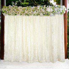 8ftx8ft Ivory 3D Leaf Petal Taffeta Event Curtain Drapes, Backdrop Event Panel With Rod Pocket