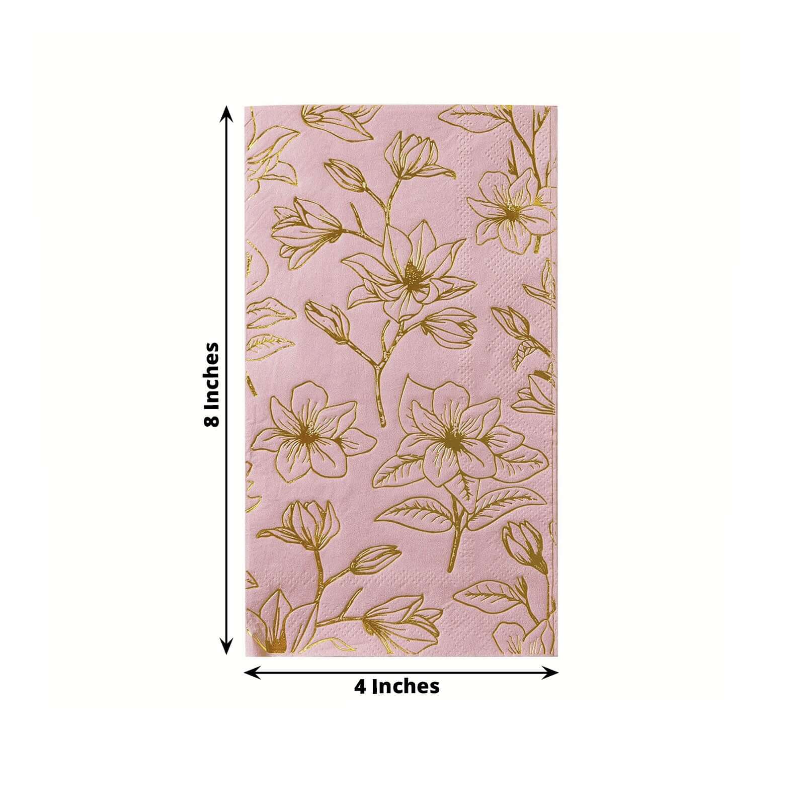 50-Pack Paper Dinner Napkins Dusty Rose with Gold Magnolia Flowers Print 2-Ply - Disposable Soft Napkins for Parties