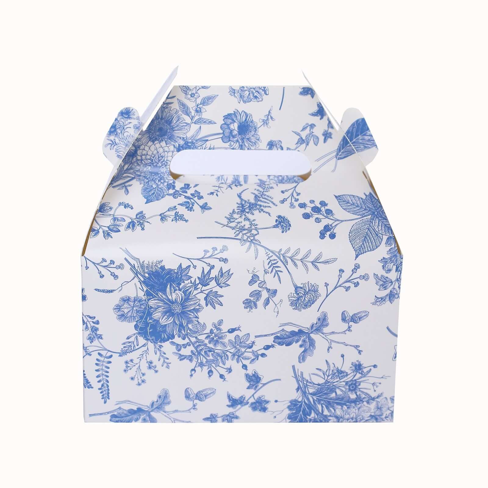 25 Pack White Blue Candy Gift Tote Gable Boxes in French Toile Pattern, Party Favor Treat Boxes - 6"x3.5"x7"