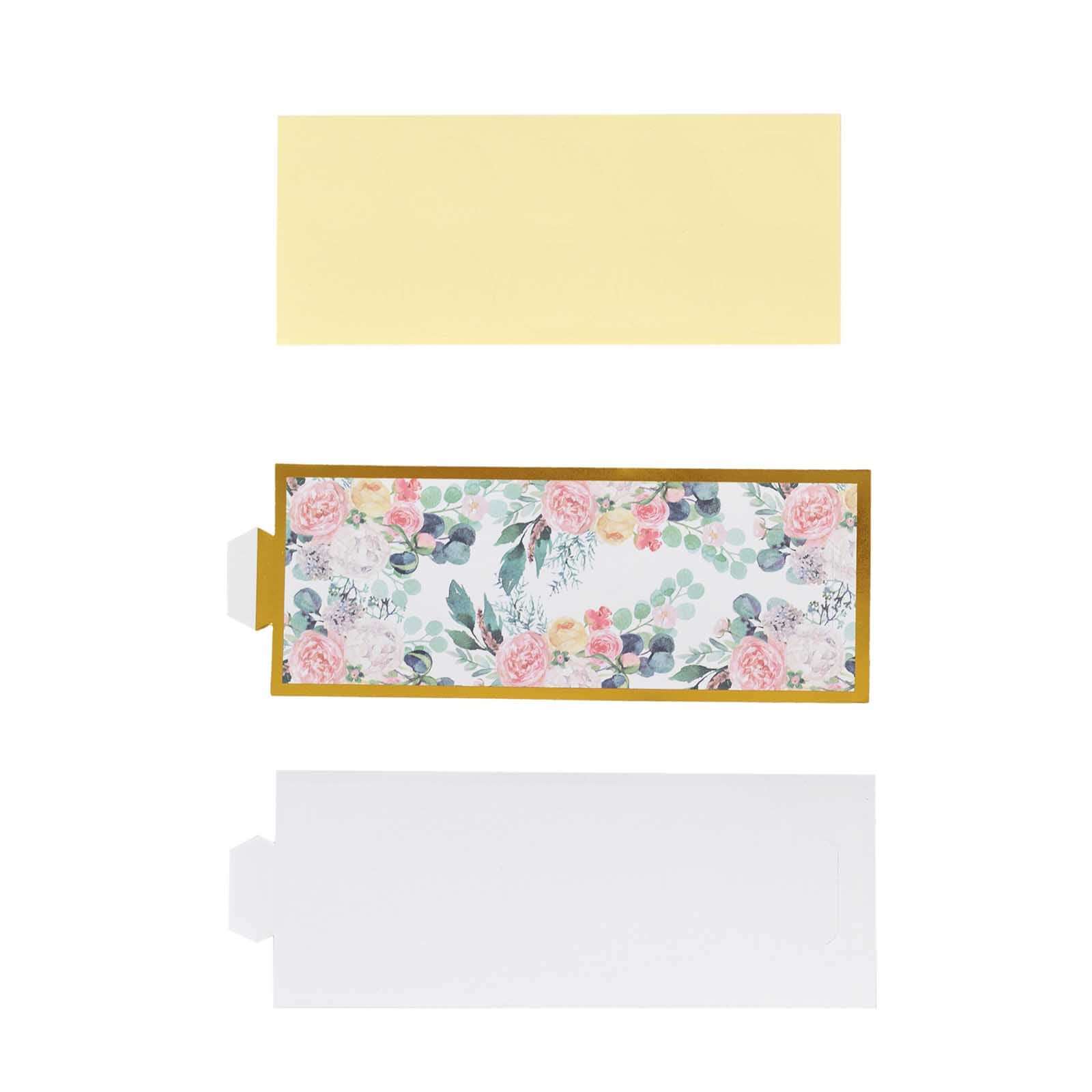 50 Pack Pink Peony Floral Paper Napkin Holder Bands with Gold Edge, Disposable Napkin Rings - 1.5"