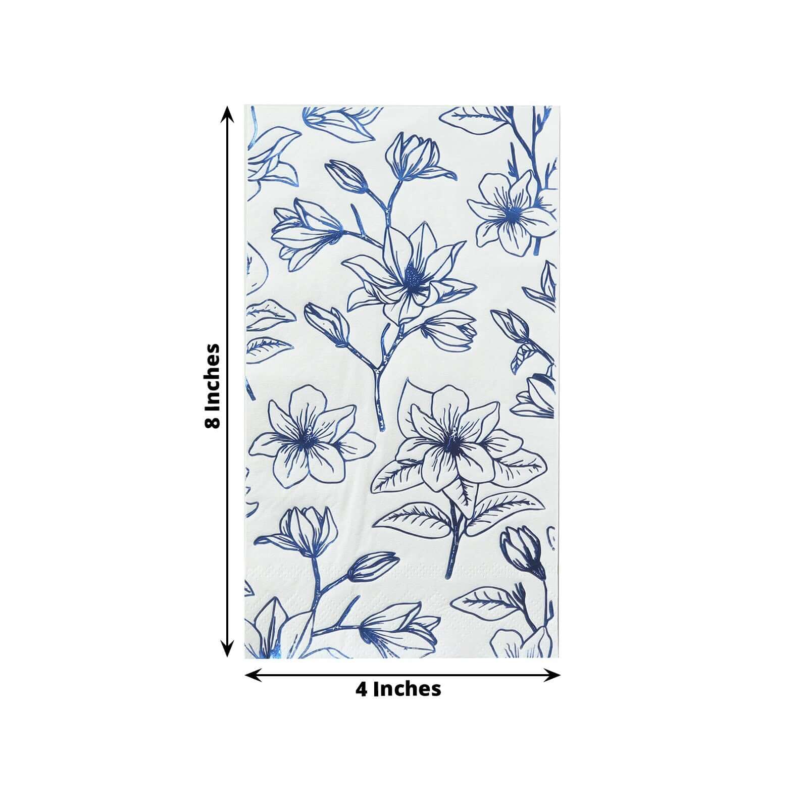 50-Pack Paper Dinner Napkins White with Blue Magnolia Flowers Print 2-Ply - Disposable Soft Napkins for Parties