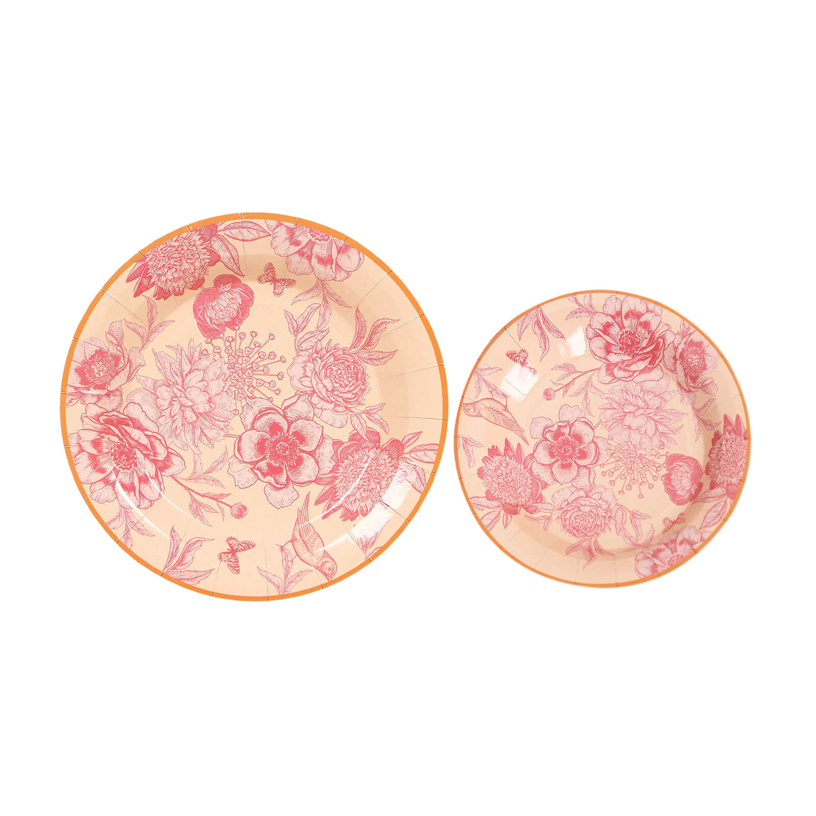 50-Pack Paper Round Dessert and Dinner Plates in Dusty Rose Spring Floral Print with Gold Rim for Table Decor 7", 9"