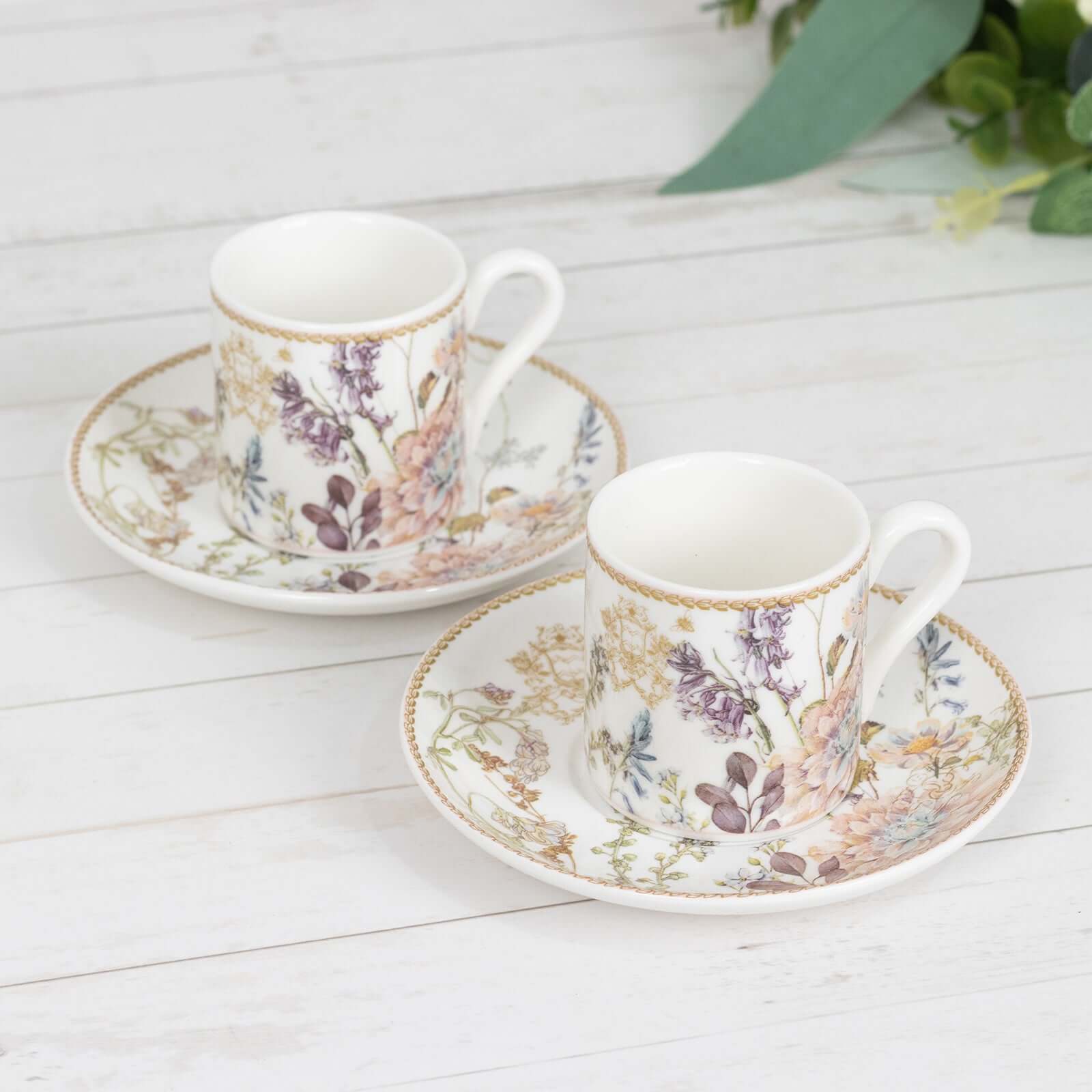 Blush Floral Design Bridal Shower Gift Set, Set of 2 Porcelain Espresso Cups and Saucers with Matching Keepsake Box