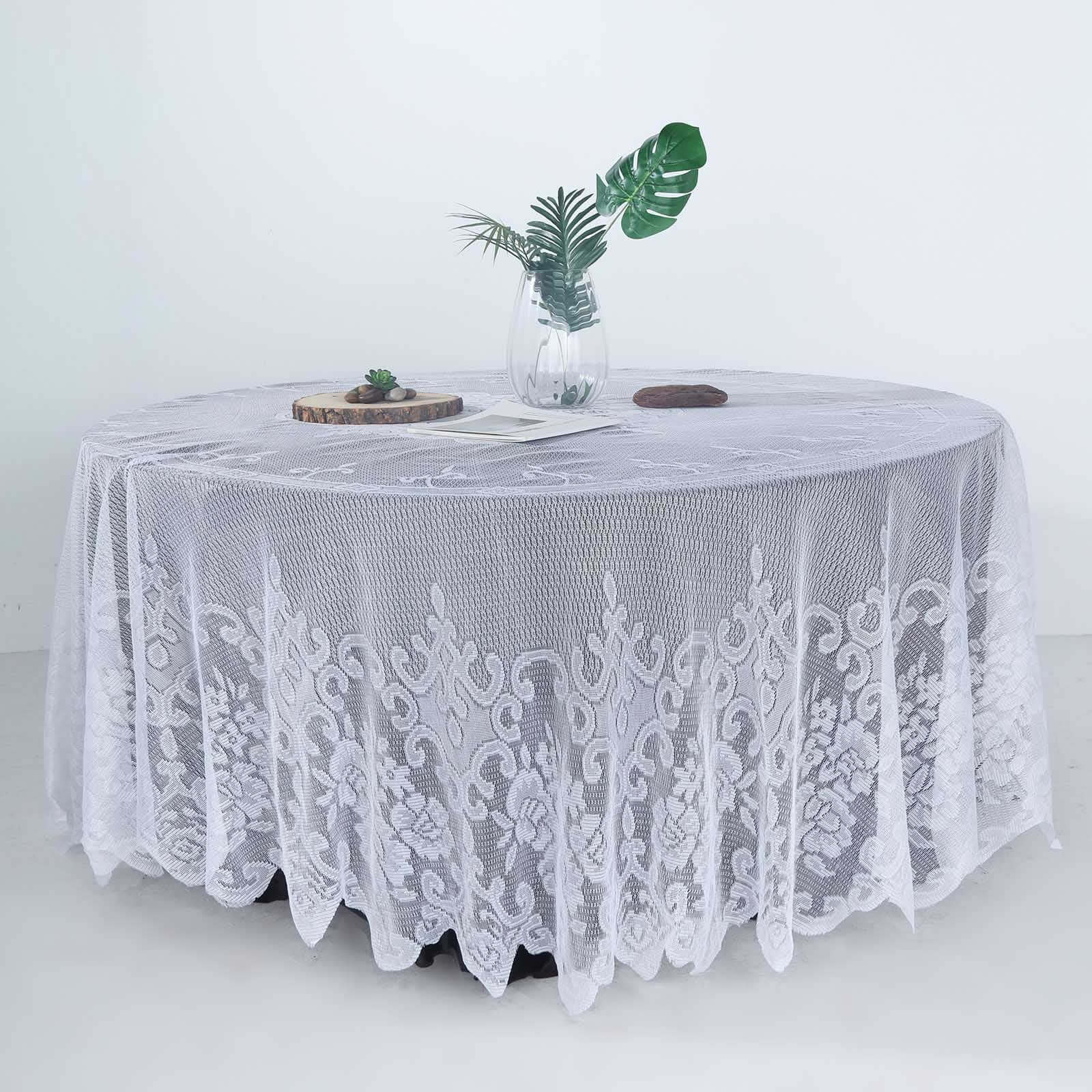 Lace 108" Round Tablecloth White - Premium Design for Formal Table Settings