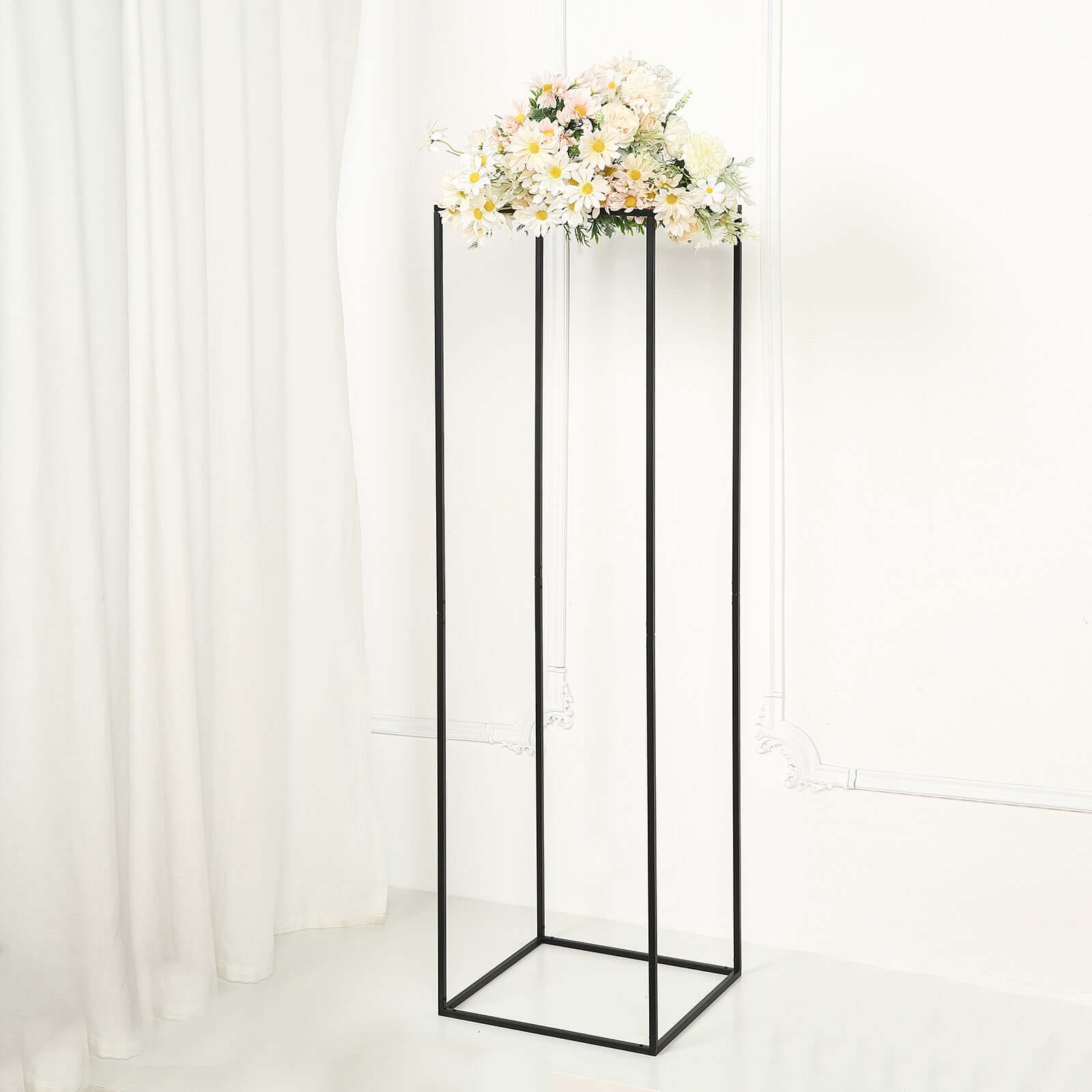 2-Pack Wedding Flower Stand Matte Black Metal Geometric Column Frame Rectangular - Versatile Floral Pedestal for Upscale Arrangements 48"