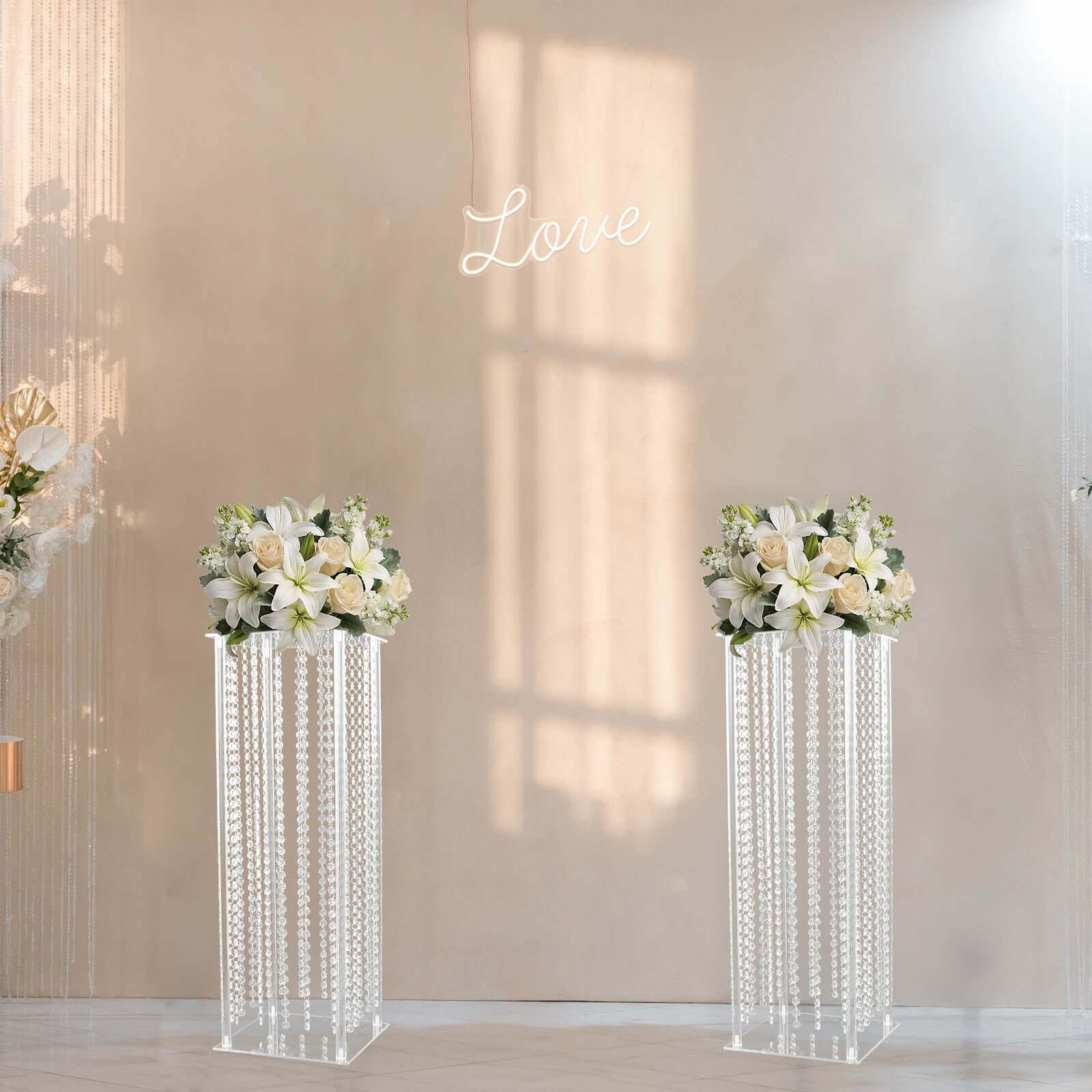 Acrylic Flower Pedestal Vase Pillar Stand with Crystal Beads Clear - Stylish Wedding Floor Centerpiece 40"
