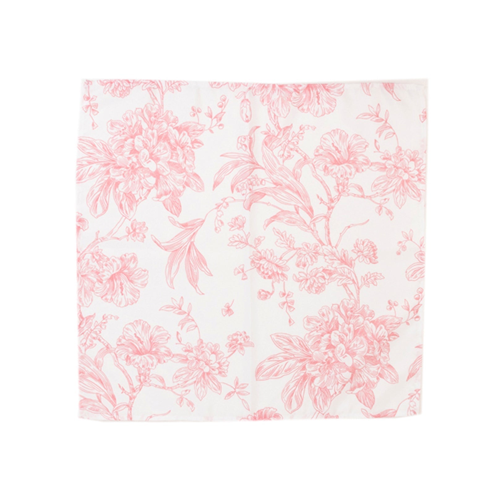 5 Pack Polyester 20"x20" Dinner Napkins White with Pink French Toile Pattern - Reusable Floral Cloth Napkins