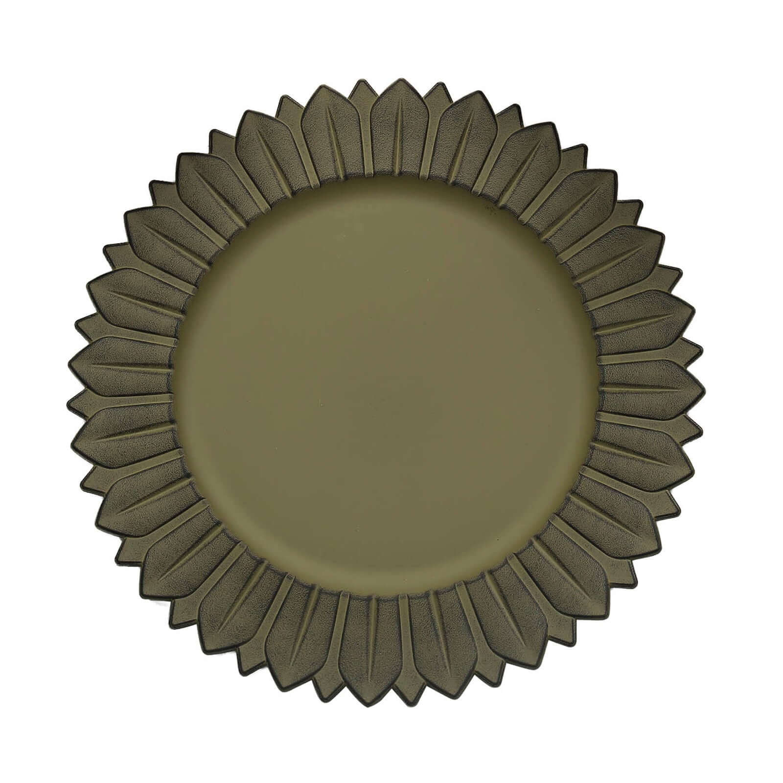 6-Pack Plastic Round Charger Plates 13" in Olive Green with Sunflower Rim, Matte Finish Disposable Dinner Charger Tableware