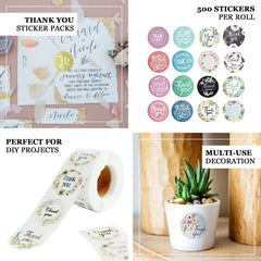 500Pcs 1.5" Thank You Tropical Colorful Floral Stickers Roll, Labels For DIY Envelope Seal - Round