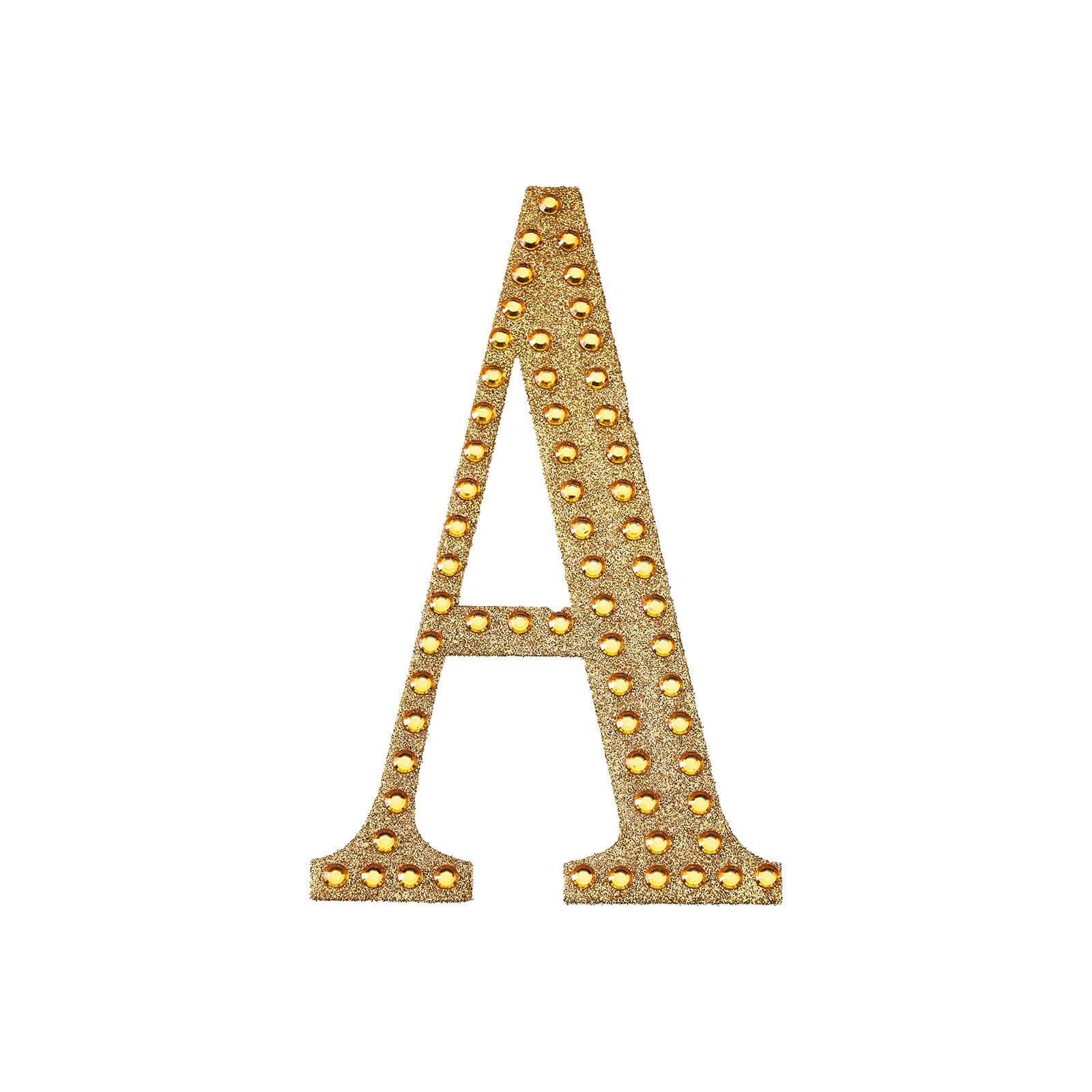 Decorative Rhinestone Alphabet "A" Letter Stickers, Glitter Adhesive Craft Letters Gold DIY Sparkle Embellishments 8"