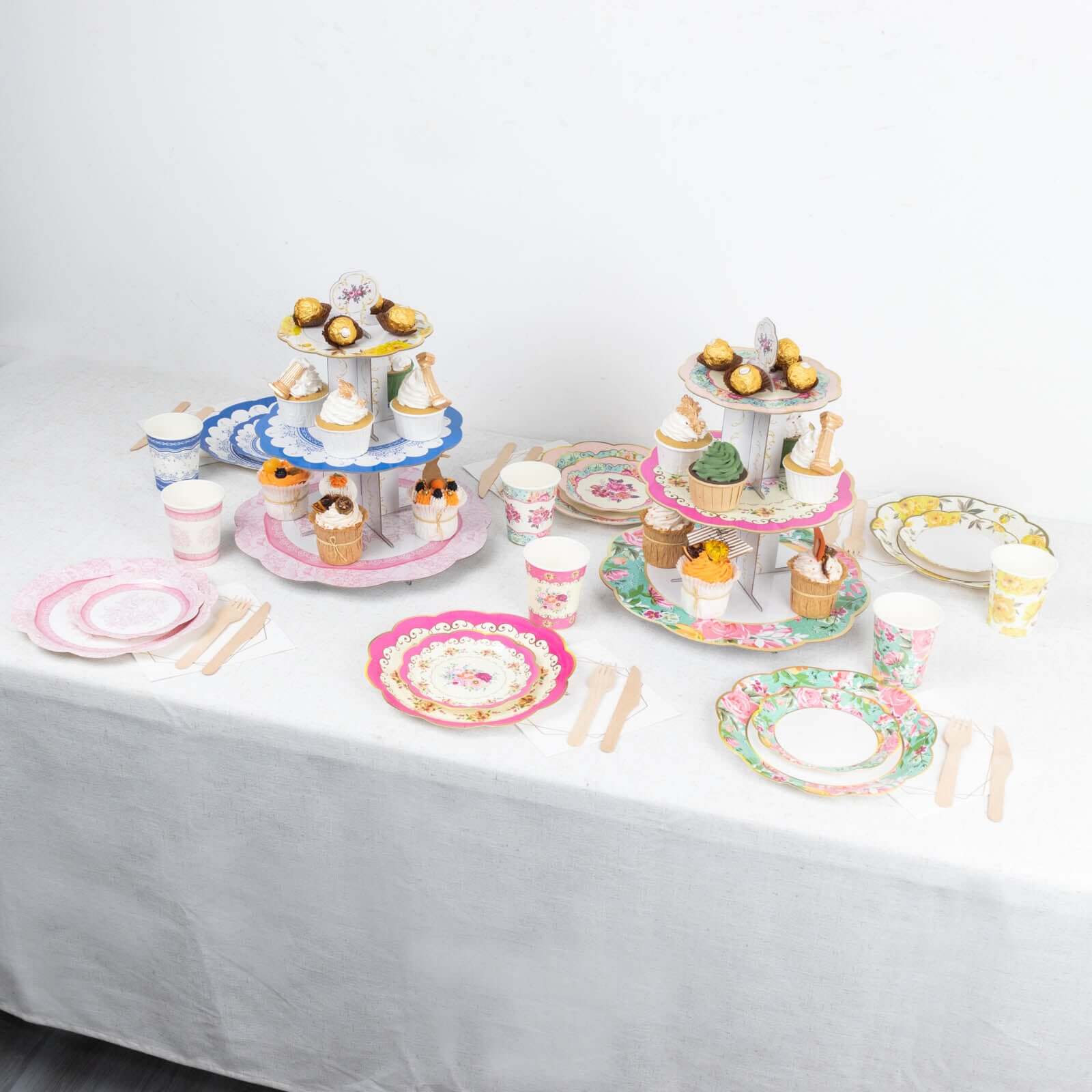 24-Pack Paper Cup and Saucer Set in Mixed Vintage Floral Print - Disposable Tea Party Supplies Kit for Baby Showers & Birthdays