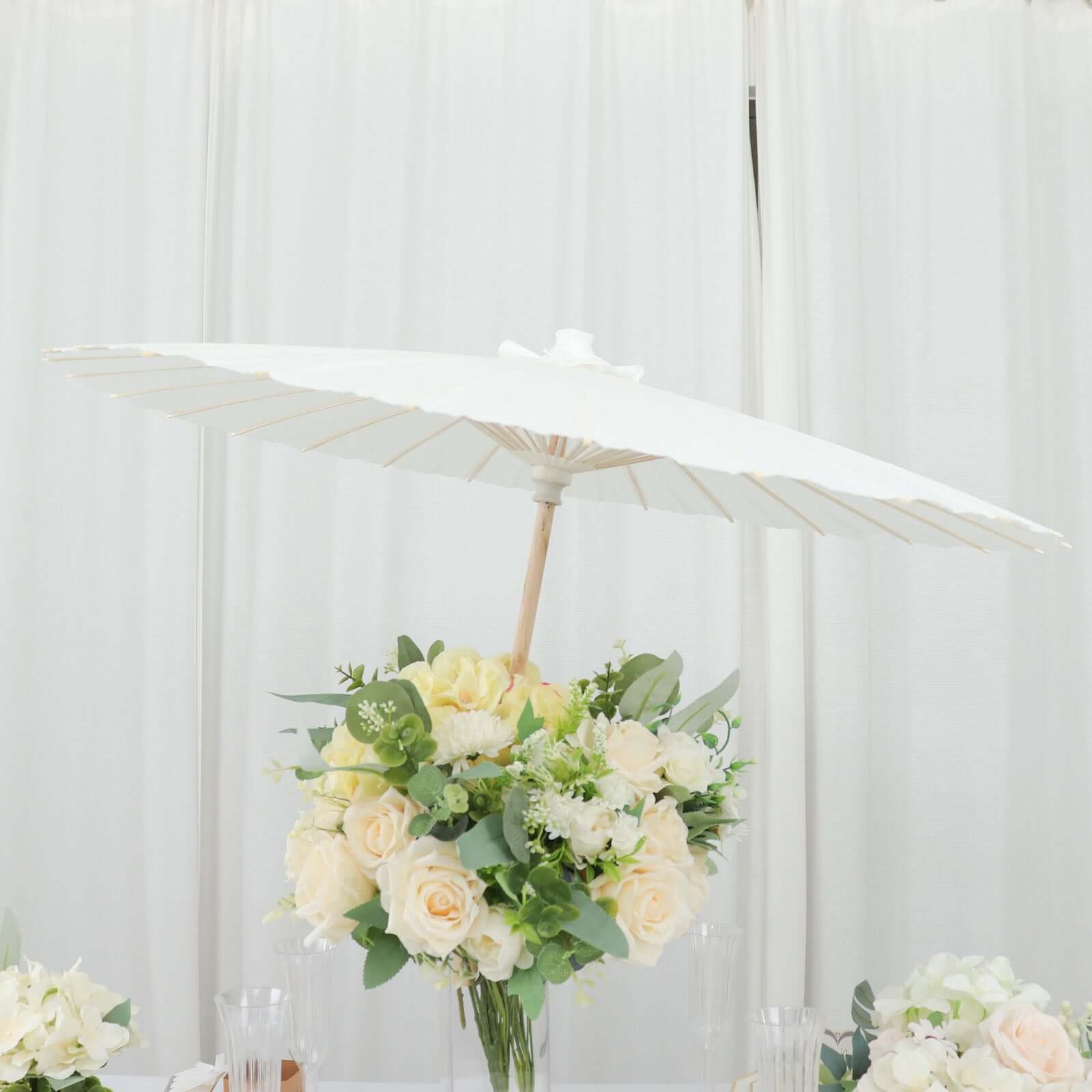 2-Pack Paper and Bamboo Parasol Umbrellas White - Perfect Bridal Shower Photo Props and Table Decorations 32"