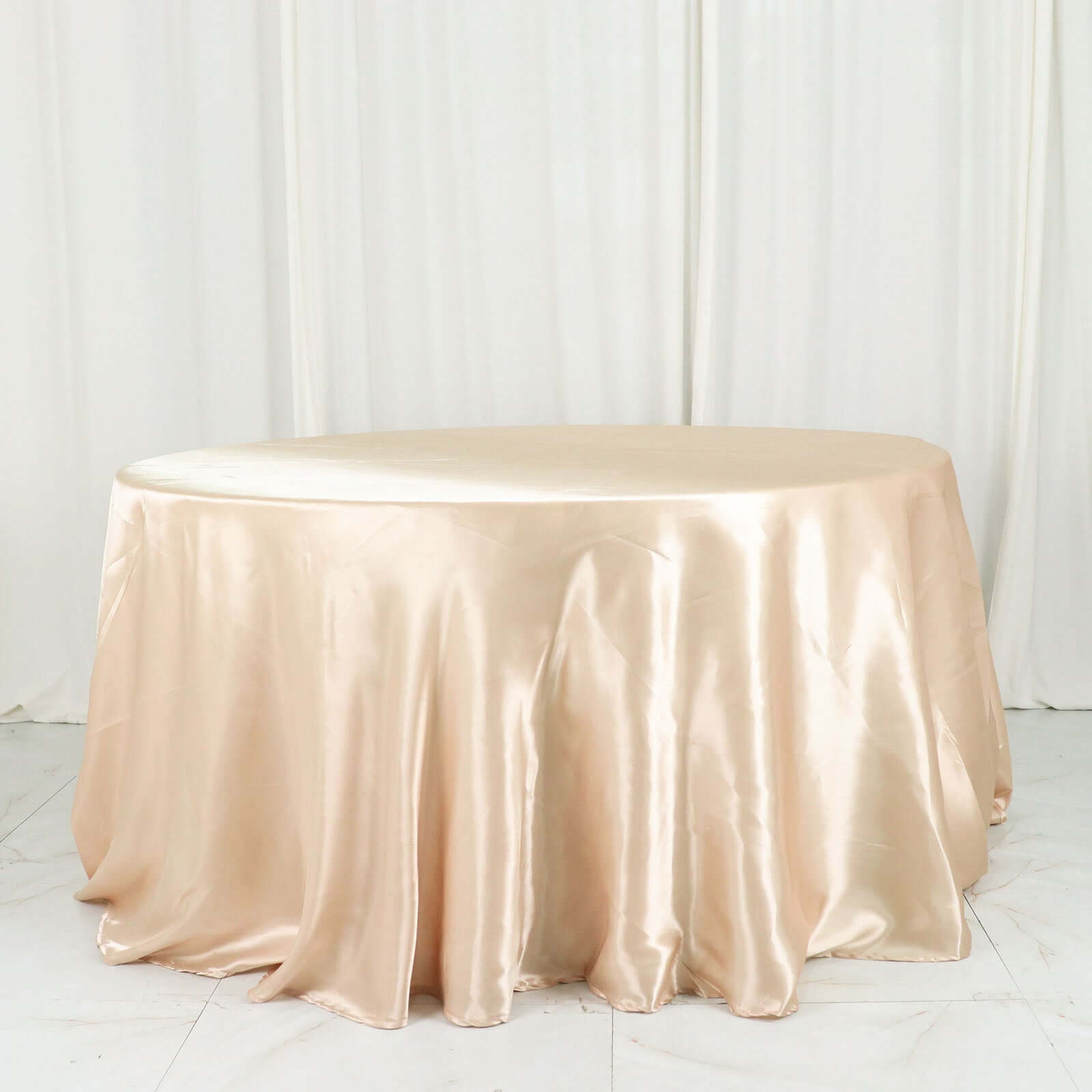 Satin 132" Round Tablecloth Beige - Stylish Seamless Table Cover