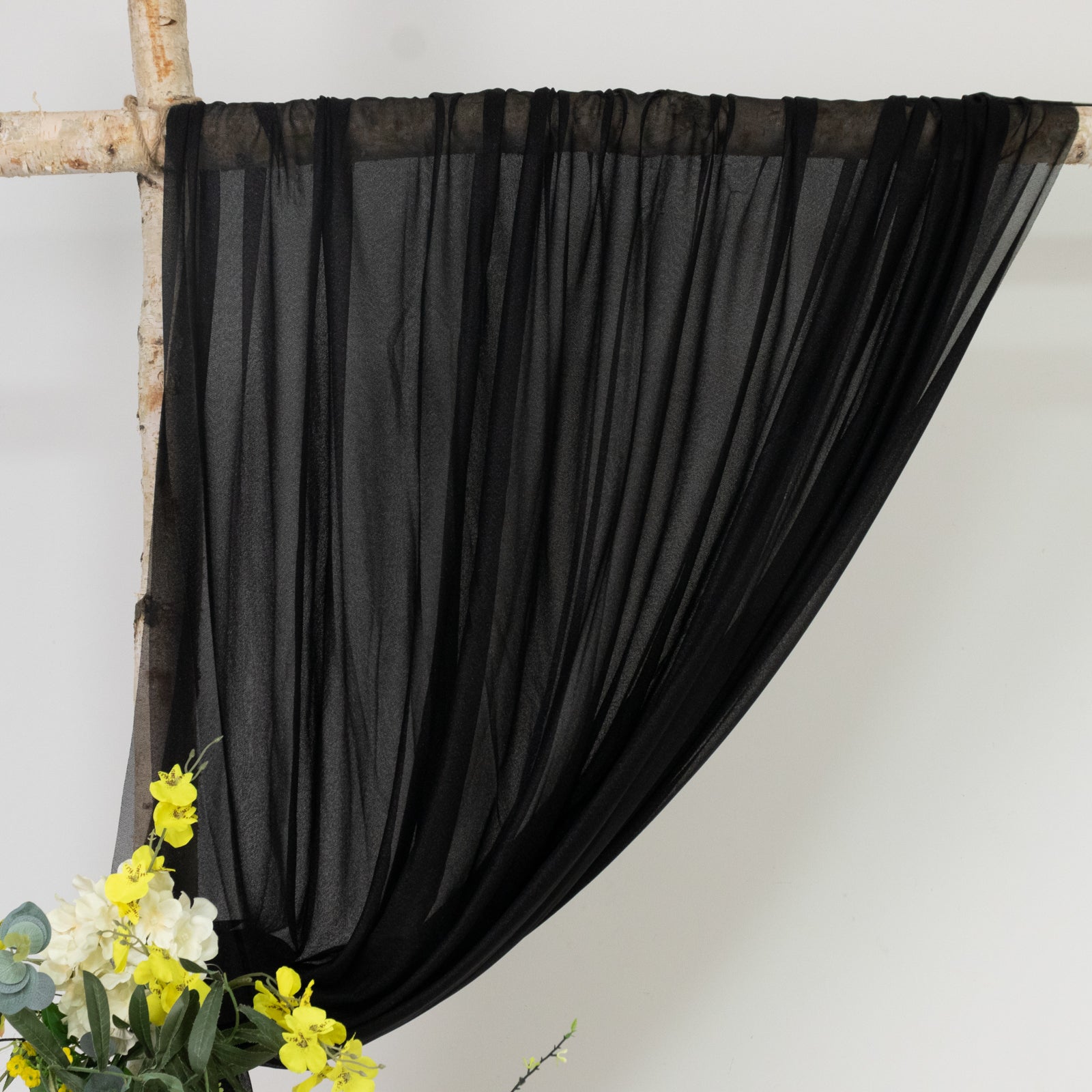 Black Sheer Backdrop Drape – 5ft x 14ft Wedding Arch & Ceiling Decor Panel, Wrinkle Free with Soft Shimmer
