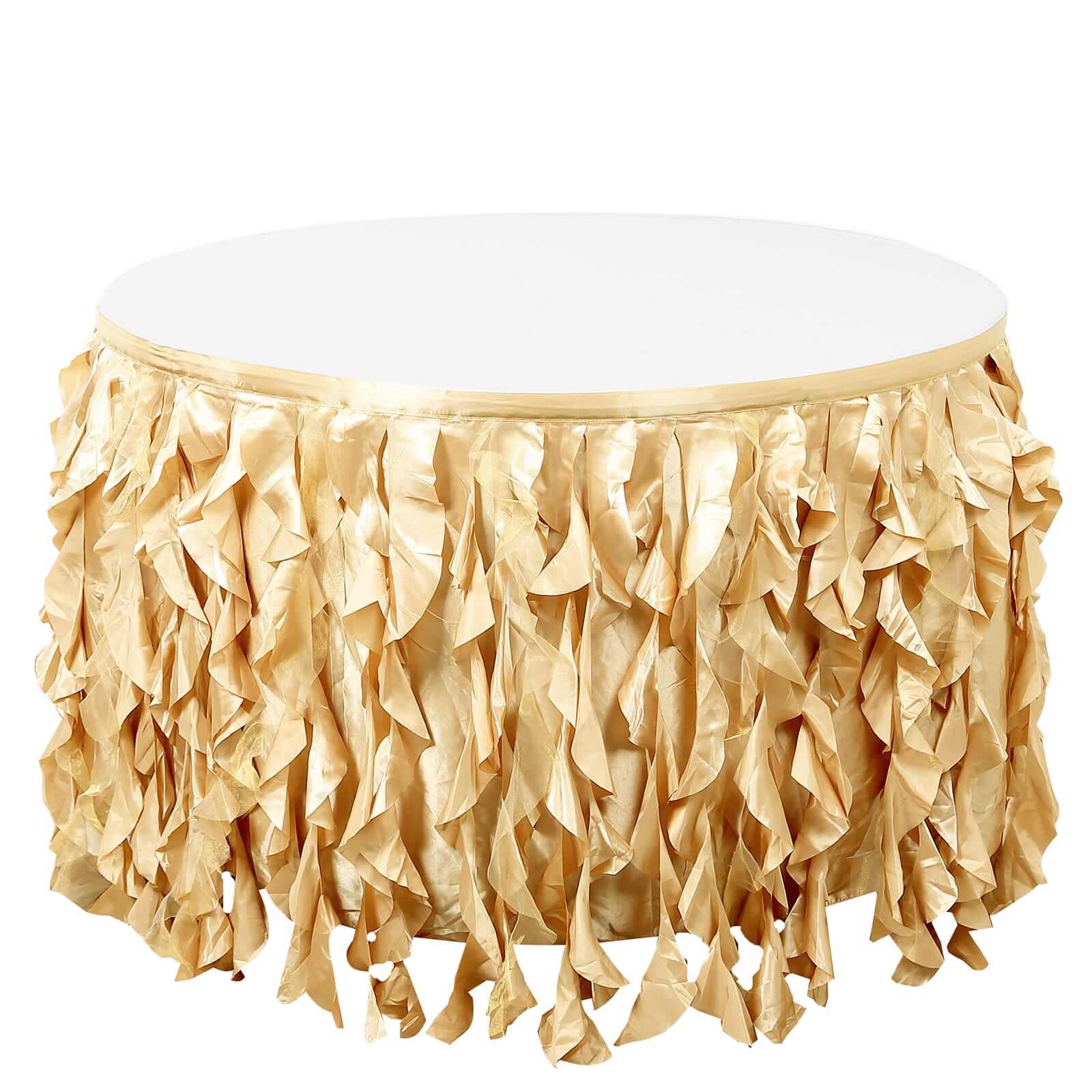 Taffeta 14ft Table Skirt Champagne - Cascading Curly Willow Style Table Cover