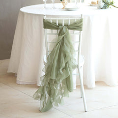 Chiffon Chair Sash with Curly Design Dusty Sage Green - Stylish Chair Decorations