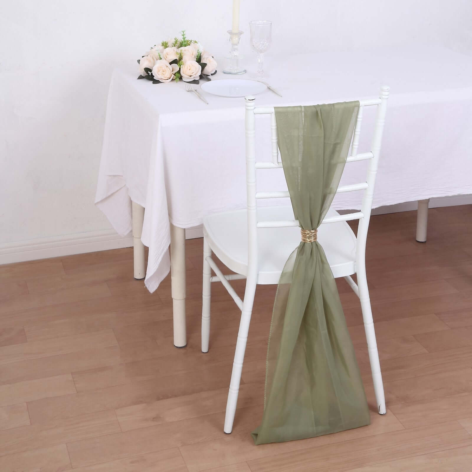 5 Pack Chiffon Chair Sashes Dusty Sage Green - Soft & Lightweight Designer Chair Bows 22"x78"