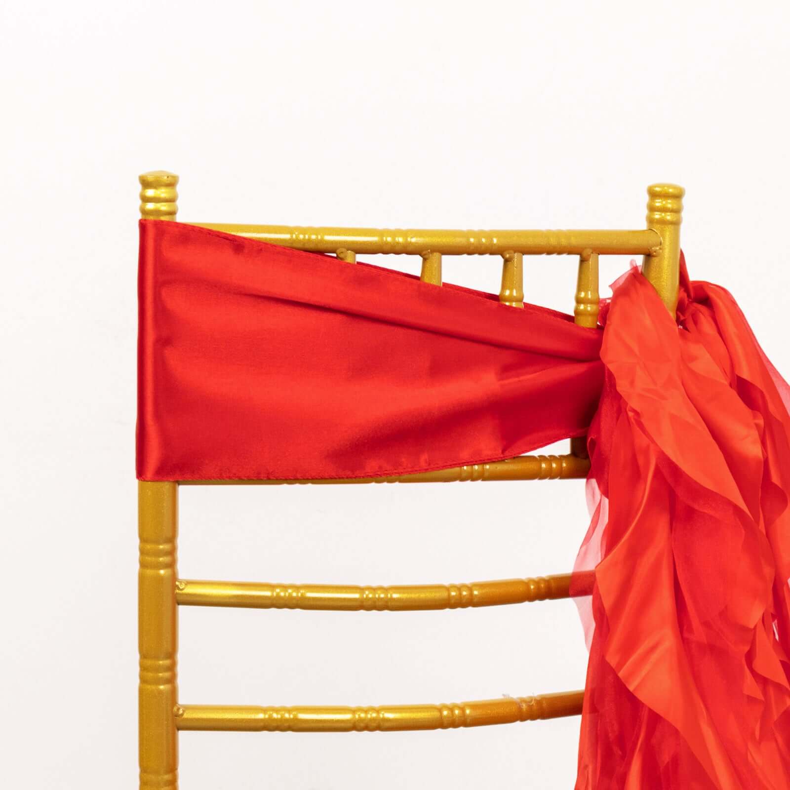 5 Pack Chiffon Satin Chair Sashes Red - Easy to Install Ruffled Curly Willow