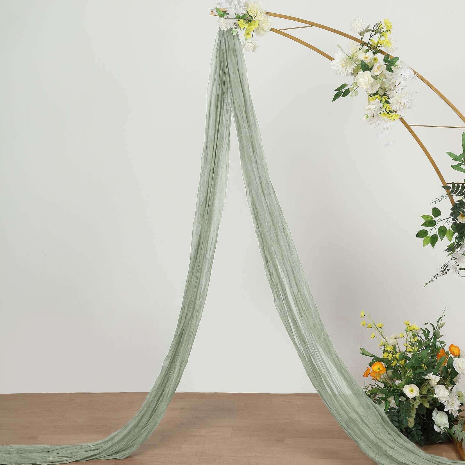 20ft Dusty Sage Green Gauze Cheesecloth Fabric Wedding Arch Drapery, Window Scarf Valance, Boho Decor Arbor Curtain Panel