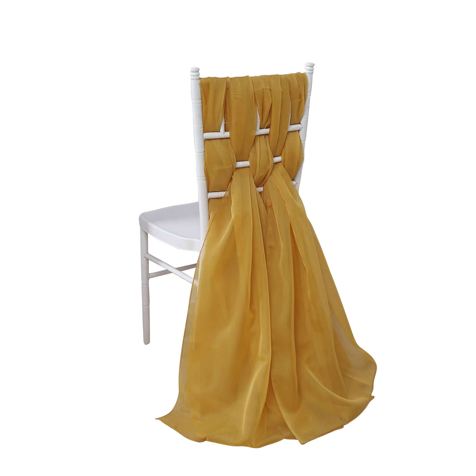 5 Pack Chiffon Chair Sashes Mustard Yellow - Soft & Lightweight Designer Chair Bows 22"x78"