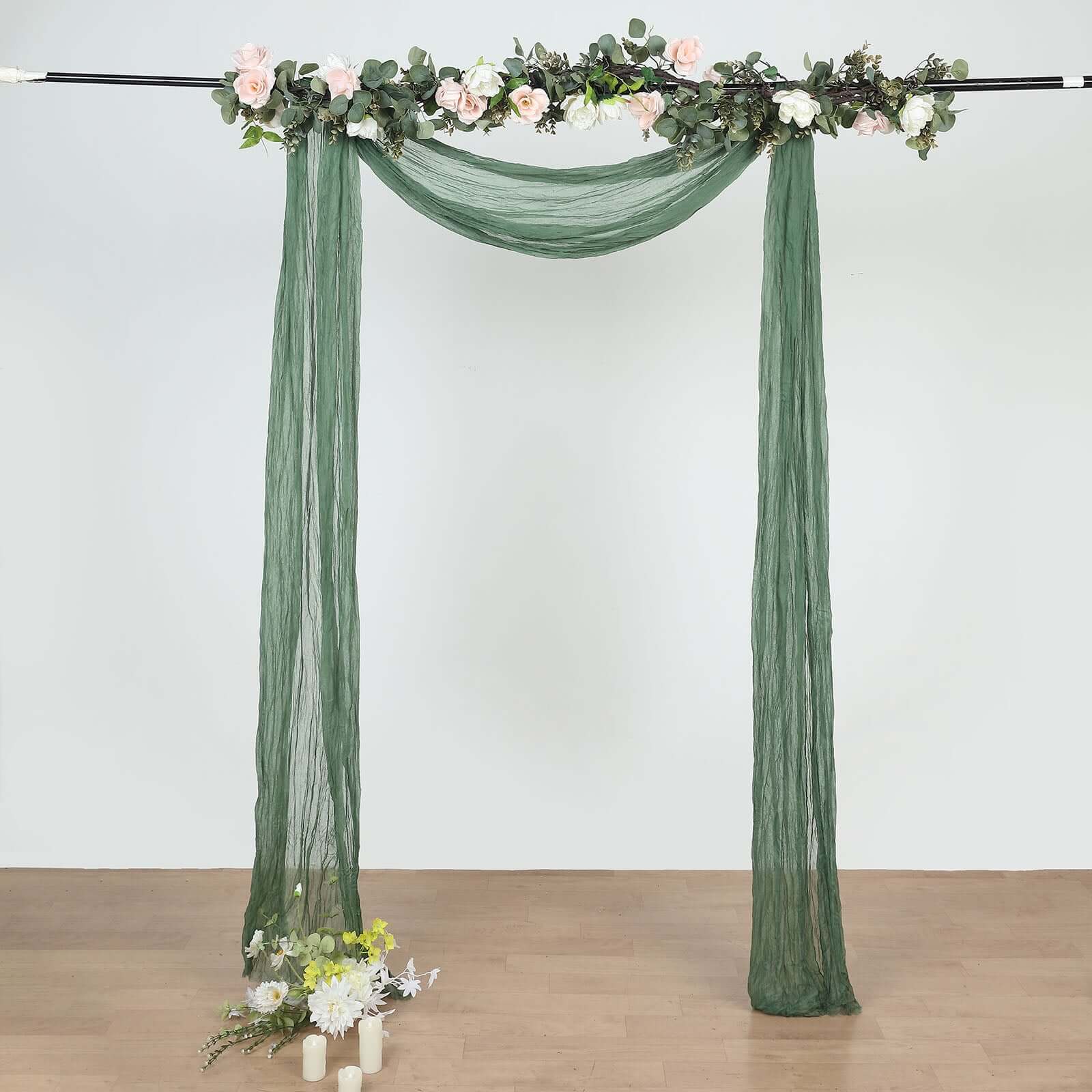 20ft Olive Green Gauze Cheesecloth Fabric Wedding Arch Drapery, Window Scarf Valance, Boho Decor Arbor Curtain Panel