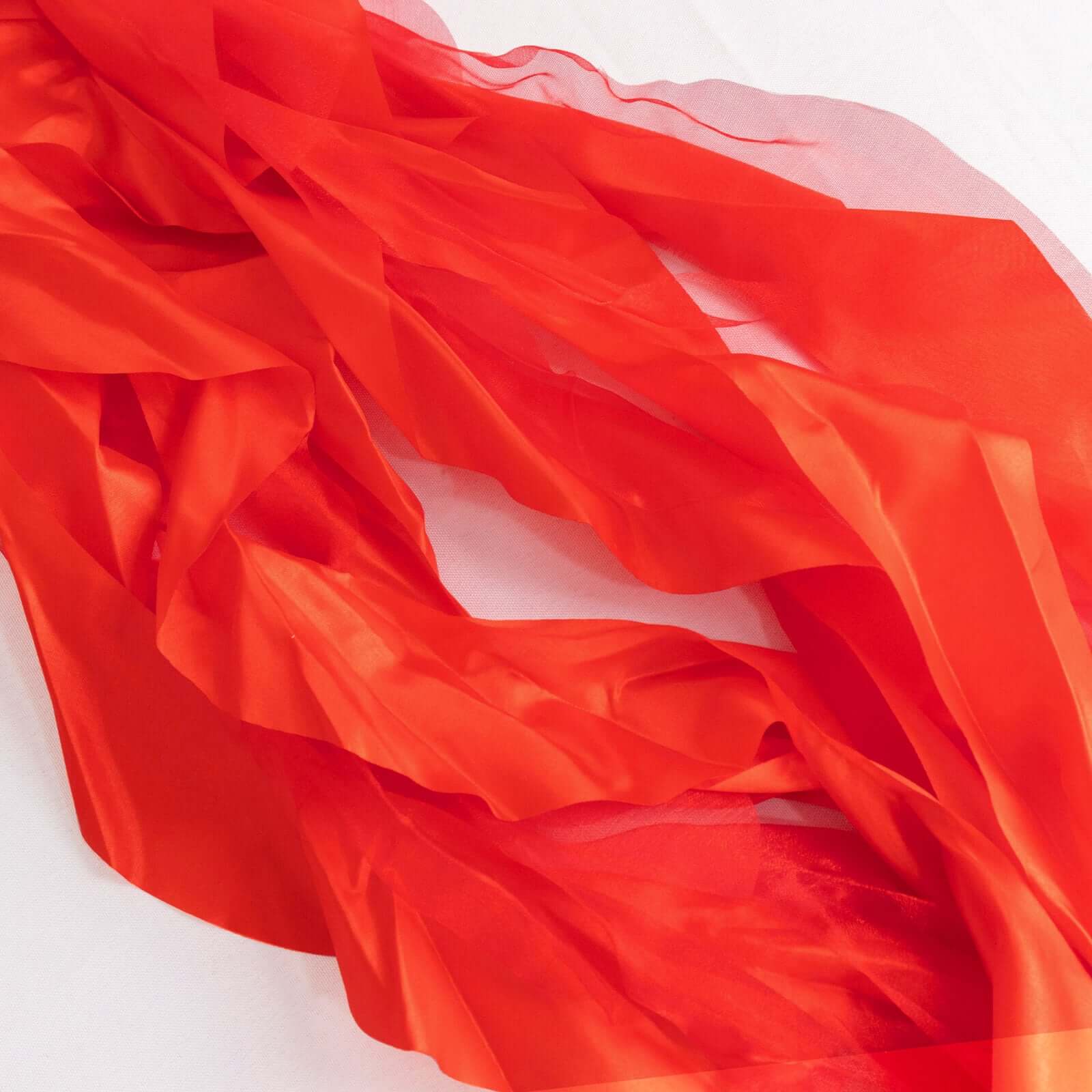 5 Pack Chiffon Satin Chair Sashes Red - Easy to Install Ruffled Curly Willow