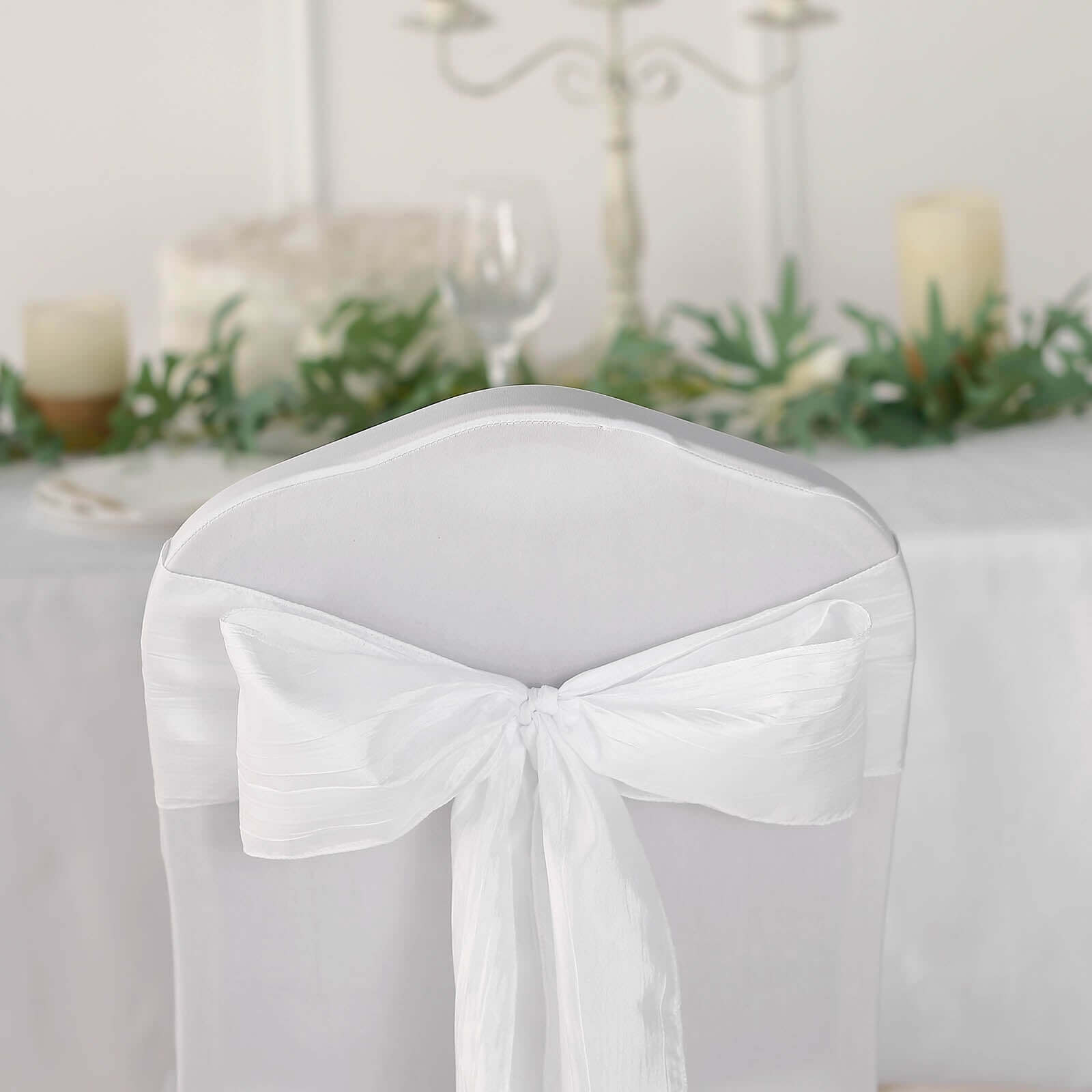 5 Pack Taffeta 6"x106" Chair Sashes White Accordion Crinkle Texture - Stylish Decor for Weddings & Gatherings
