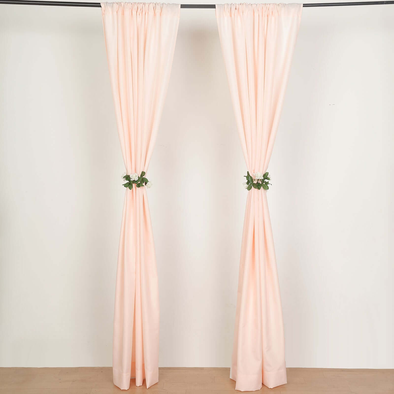 2 Pack Blush Polyester Event Curtain Drapes, 10ftx8ft Backdrop Event Panels With Rod Pockets 130 GSM
